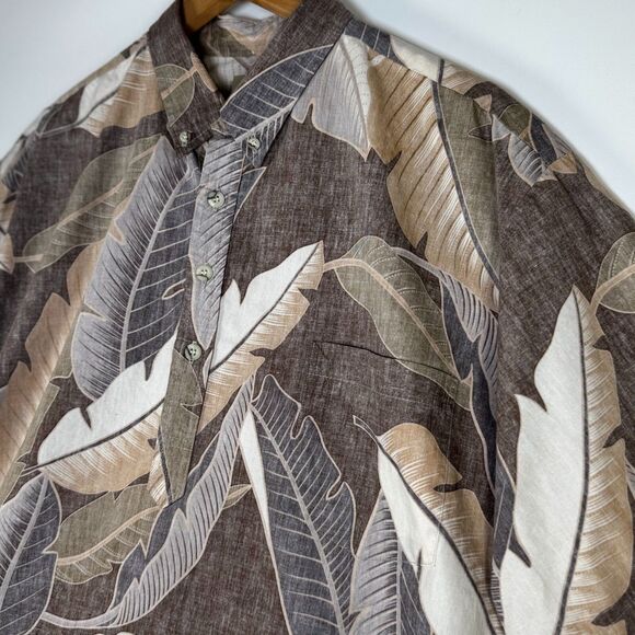Tori Richard Honolulu Mens XL Reverse Print Aloha Shirt Brown Palm Leaf Cotton - Picture 8 of 11